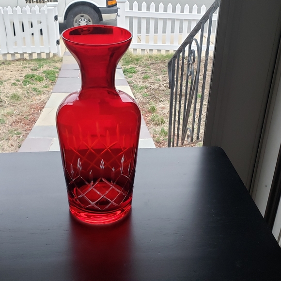 Vintage Ruby Red Flash To Clear Vase/Dicanter - Picture 2 of 16